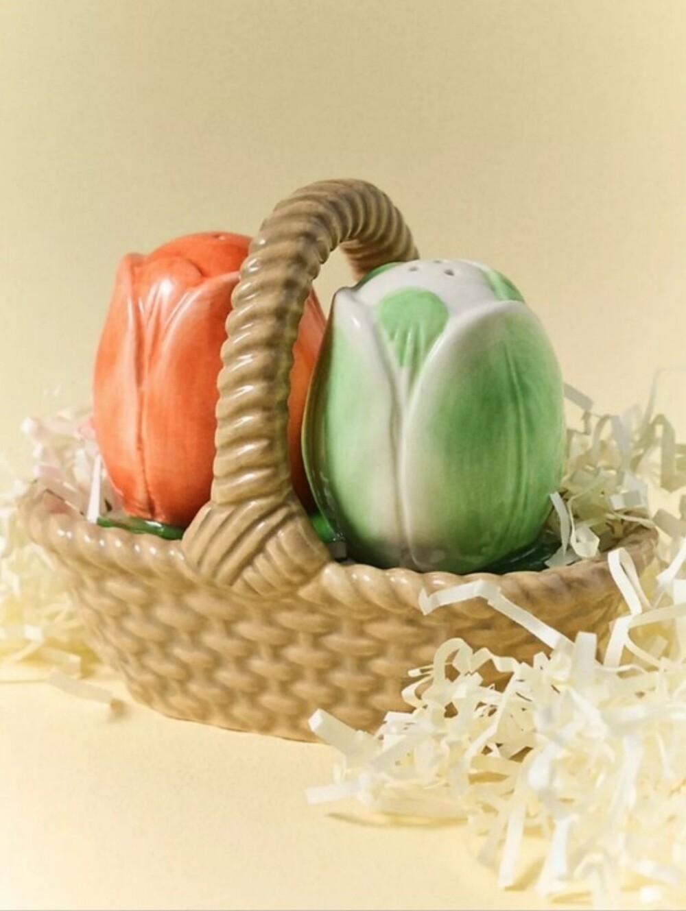 Anthropologie NEW! Louise Stoneware Salt & Pepper Shakers in Basket